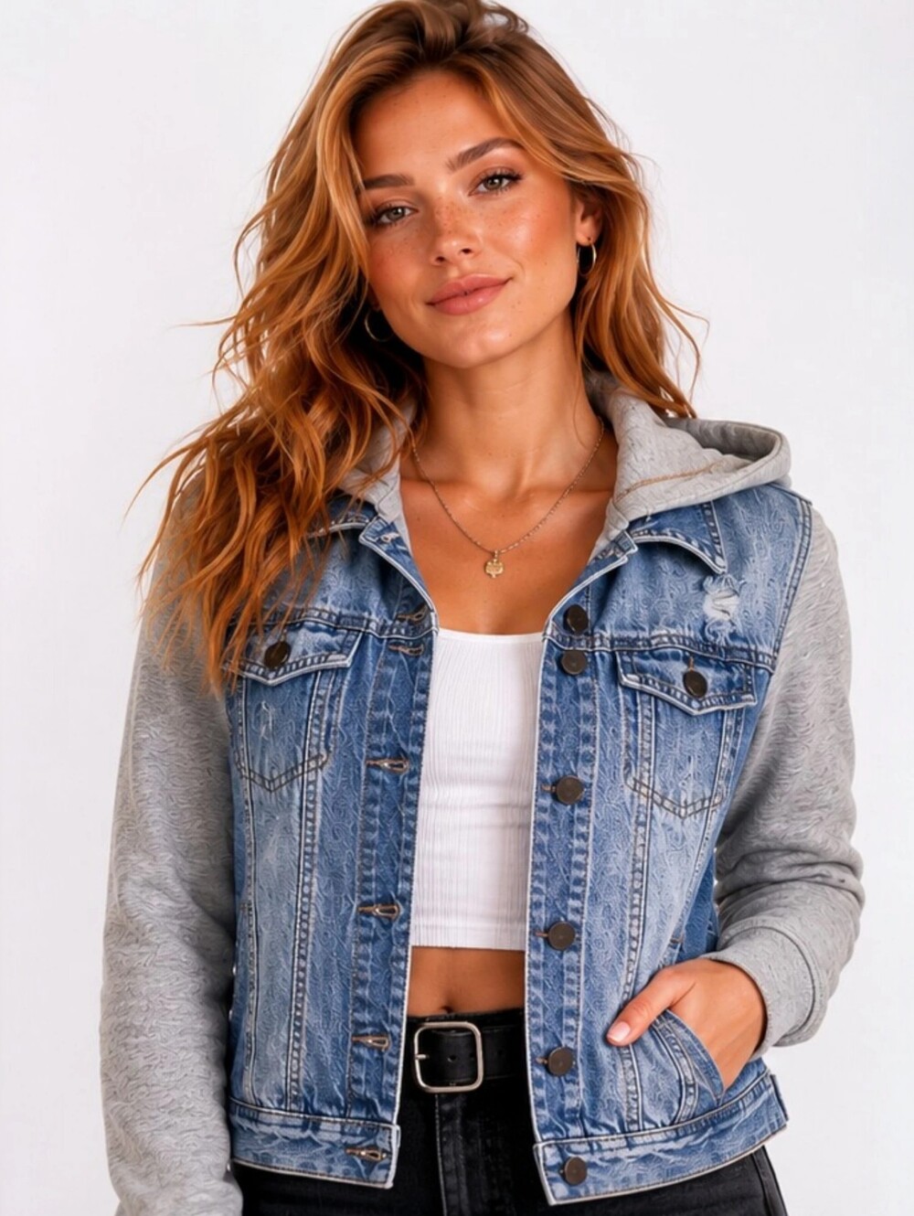 Life In Progress Blue Jean Hooded Jacket Small